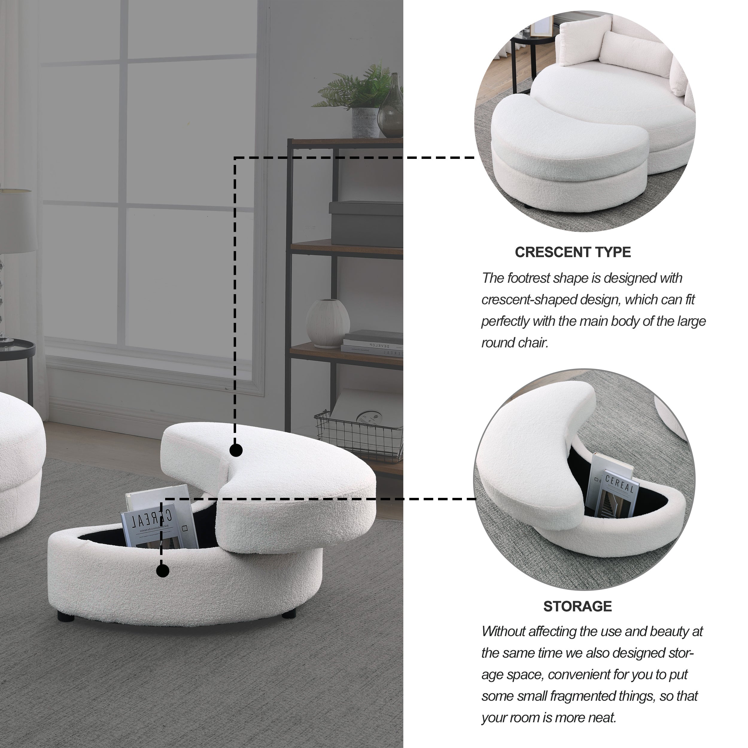 [Video] Welike Swivel Accent Barrel Modern Sofa Lounge Club Big Round Chair with Storage Ottoman TEDDY Fabric for Living Room Hotel with Pillows. *2PCS,Teddy White (Ivory)