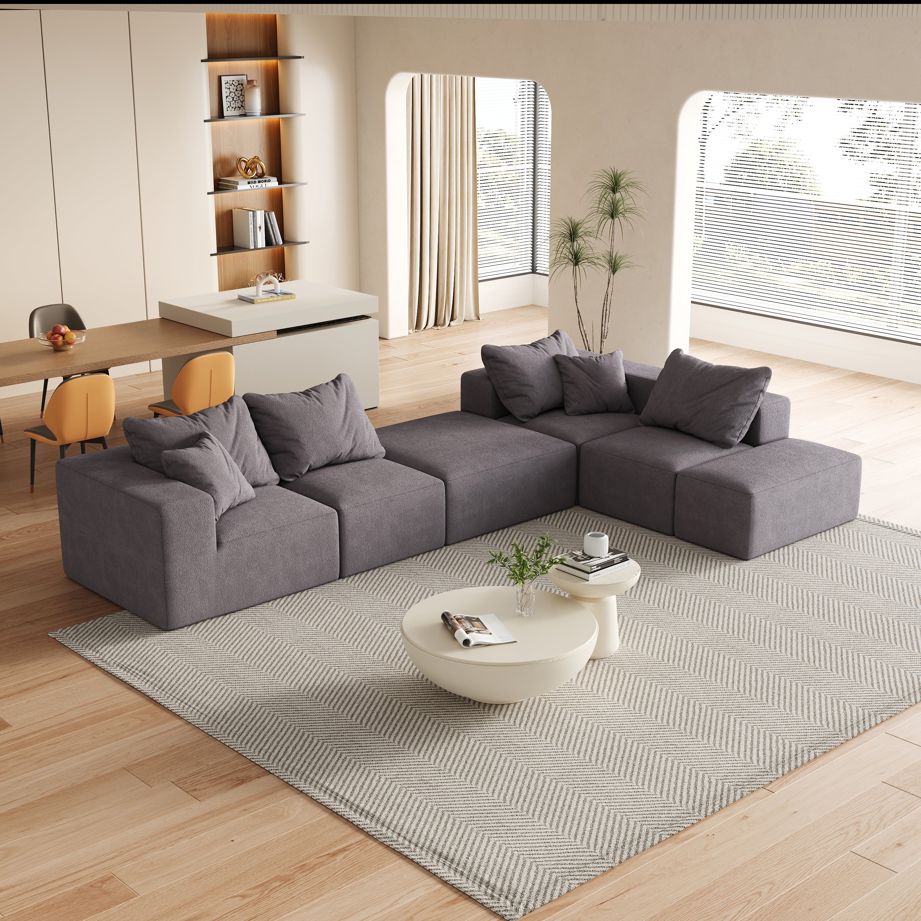 Modern Upholstered Sectional Boneless Couch Set,Modular 132' L Shaped Sectional Living Room Sofa Set With 6 Pillows,Free Combination Sofa Couch for Living Room,Bedroom