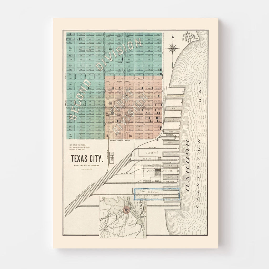 Vintage Map of Texas City, Texas 1893