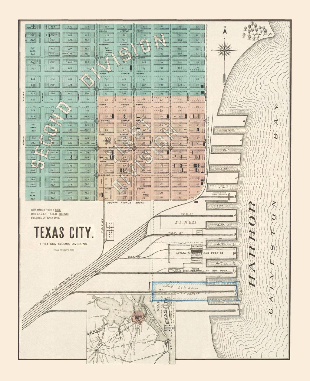 Vintage Map of Texas City, Texas 1893