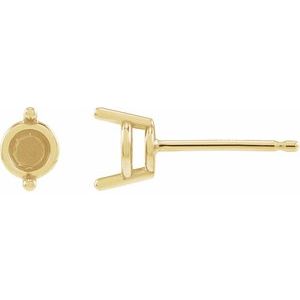 14K Yellow Gold 2 mm Round 2-Prong Stud Earring Mounting