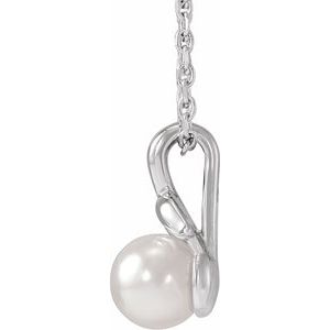 Sterling Silver 4 mm Cultured White Akoya Pearl Floral 16-18" Necklace
