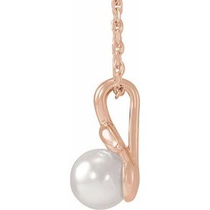 14K Rose Gold 6 mm Cultured White Akoya Pearl Floral 16-18" Necklace