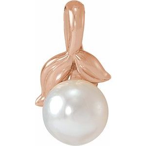 14K Rose Gold 5-5.5 mm Cultured White Akoya Pearl Floral Pendant