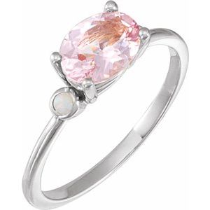 Platinum 8x6 mm Natural Pink Morganite & Natural White Opal Ring