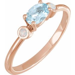 14K Rose Gold 6x4 mm Natural Sky Blue Topaz & Natural White Opal Ring