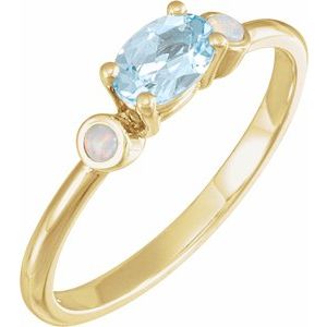 14K Yellow Gold 6x4 mm Natural Sky Blue Topaz & Natural White Opal Ring