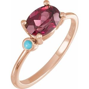 14K Rose Gold 8x6 mm Natural Rhodolite Garnet & Natural Turquoise Ring