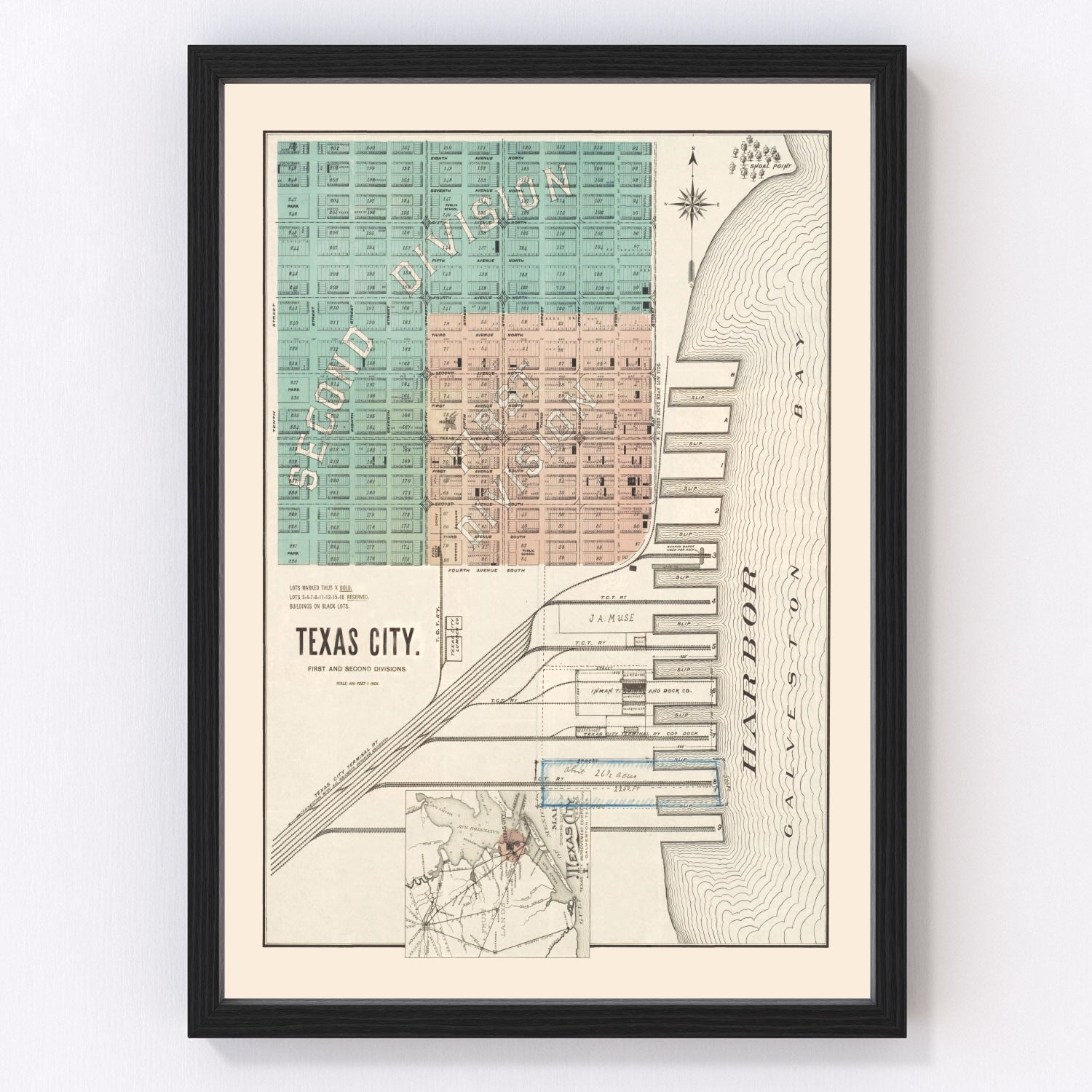 Vintage Map of Texas City, Texas 1893