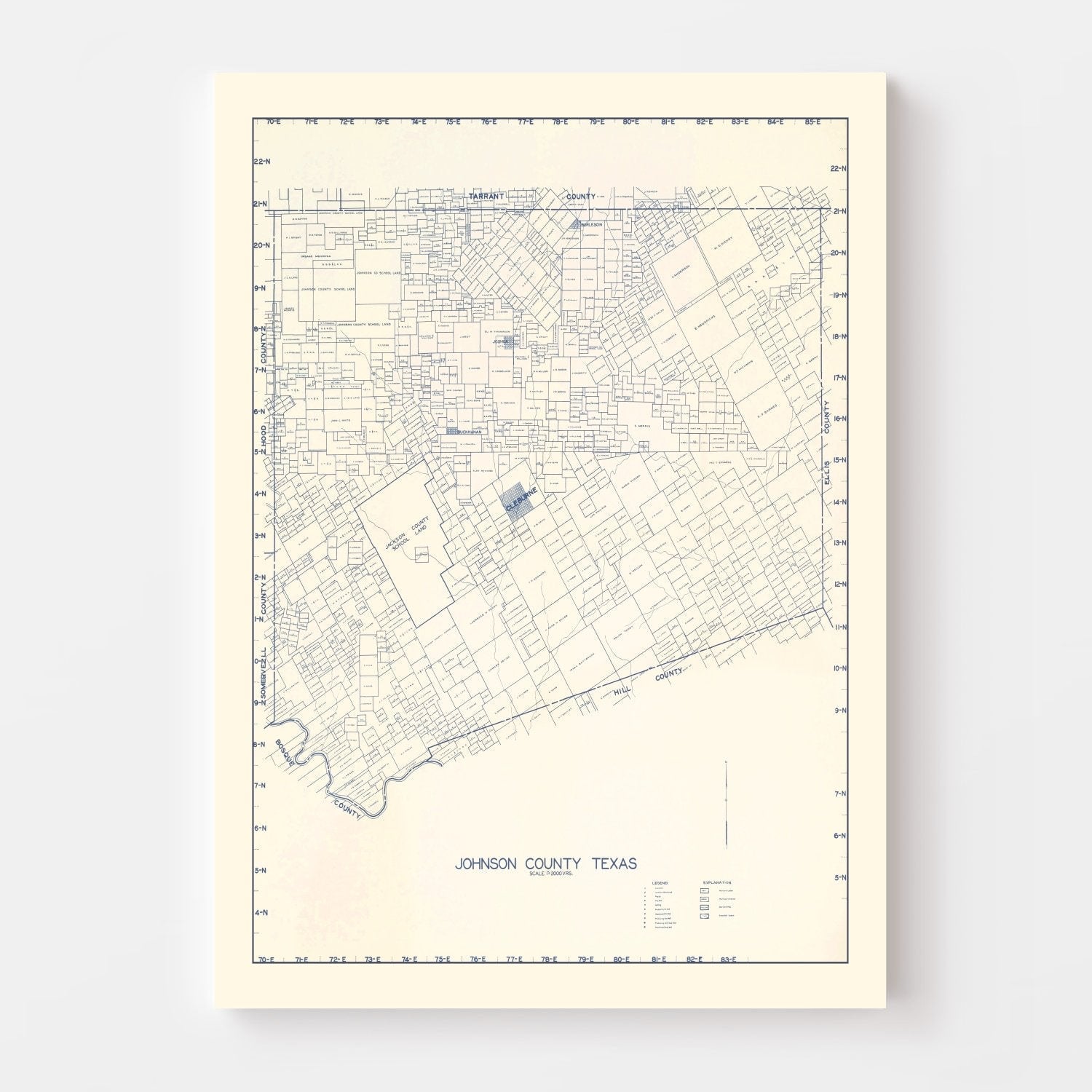 Vintage Map of Johnson County, Texas 1899