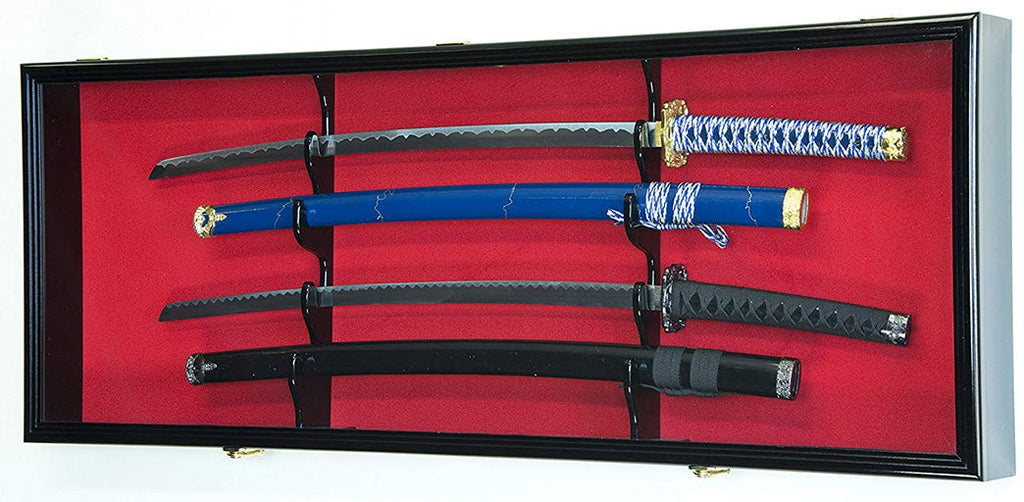 2 Sword Display Case Cabinet Stand Holder Wall Rack Box.