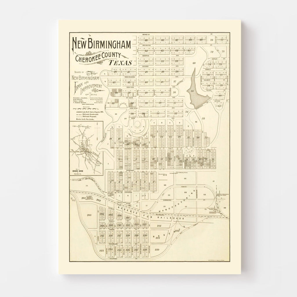 Vintage Map of New Birmingham, Texas 1891
