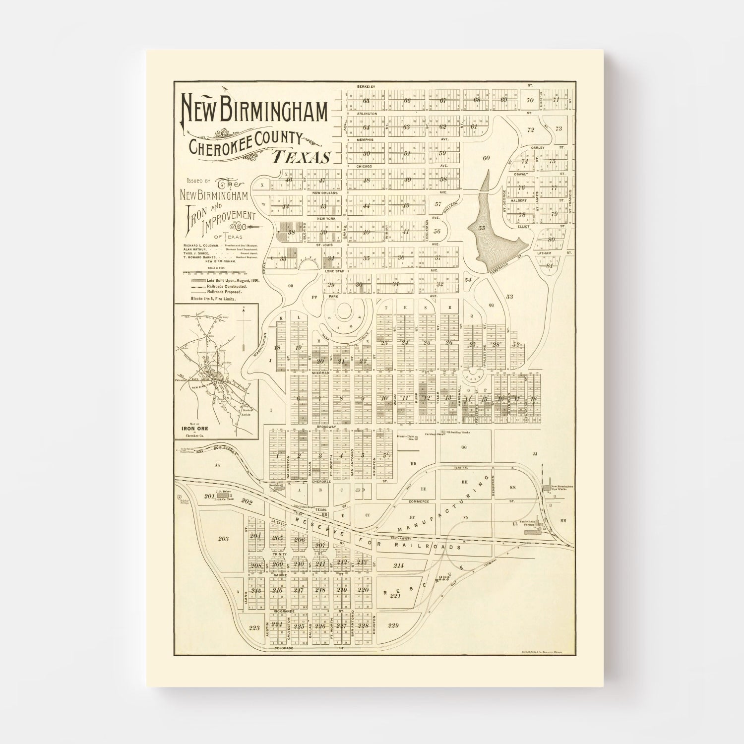 Vintage Map of New Birmingham, Texas 1891