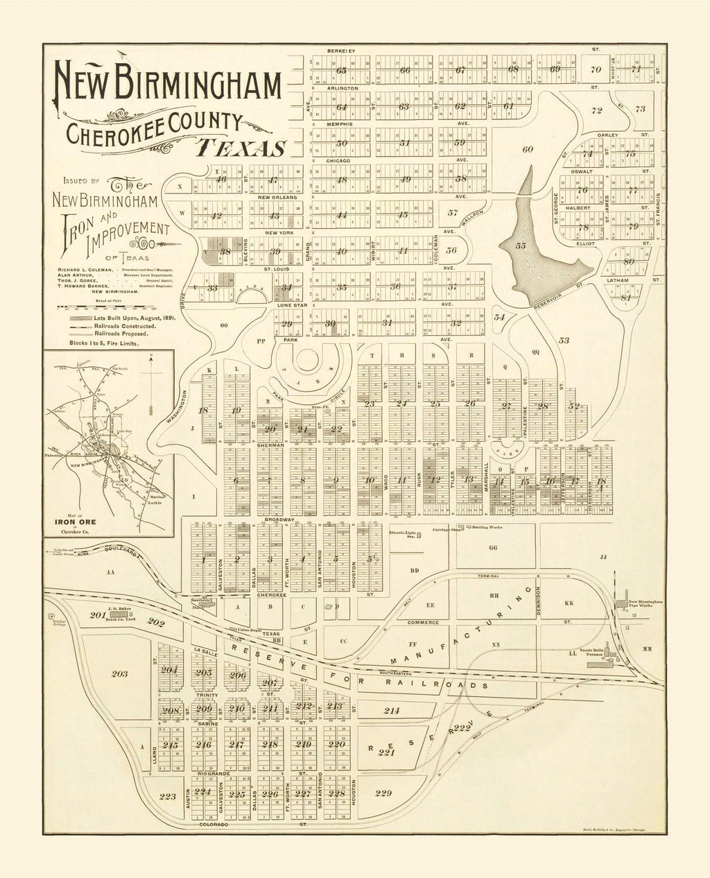 Vintage Map of New Birmingham, Texas 1891