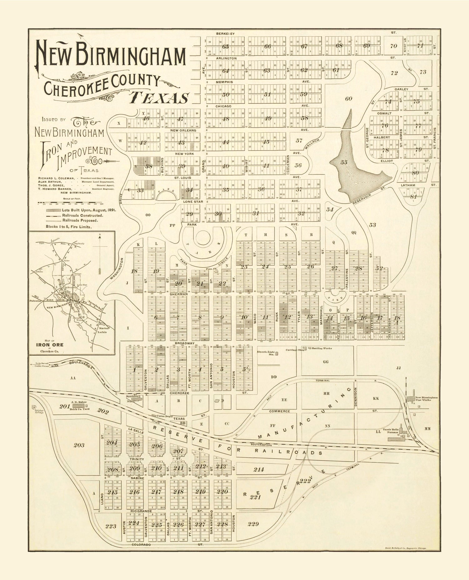 Vintage Map of New Birmingham, Texas 1891