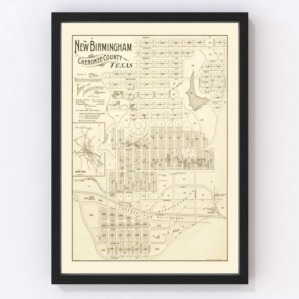 Vintage Map of New Birmingham, Texas 1891