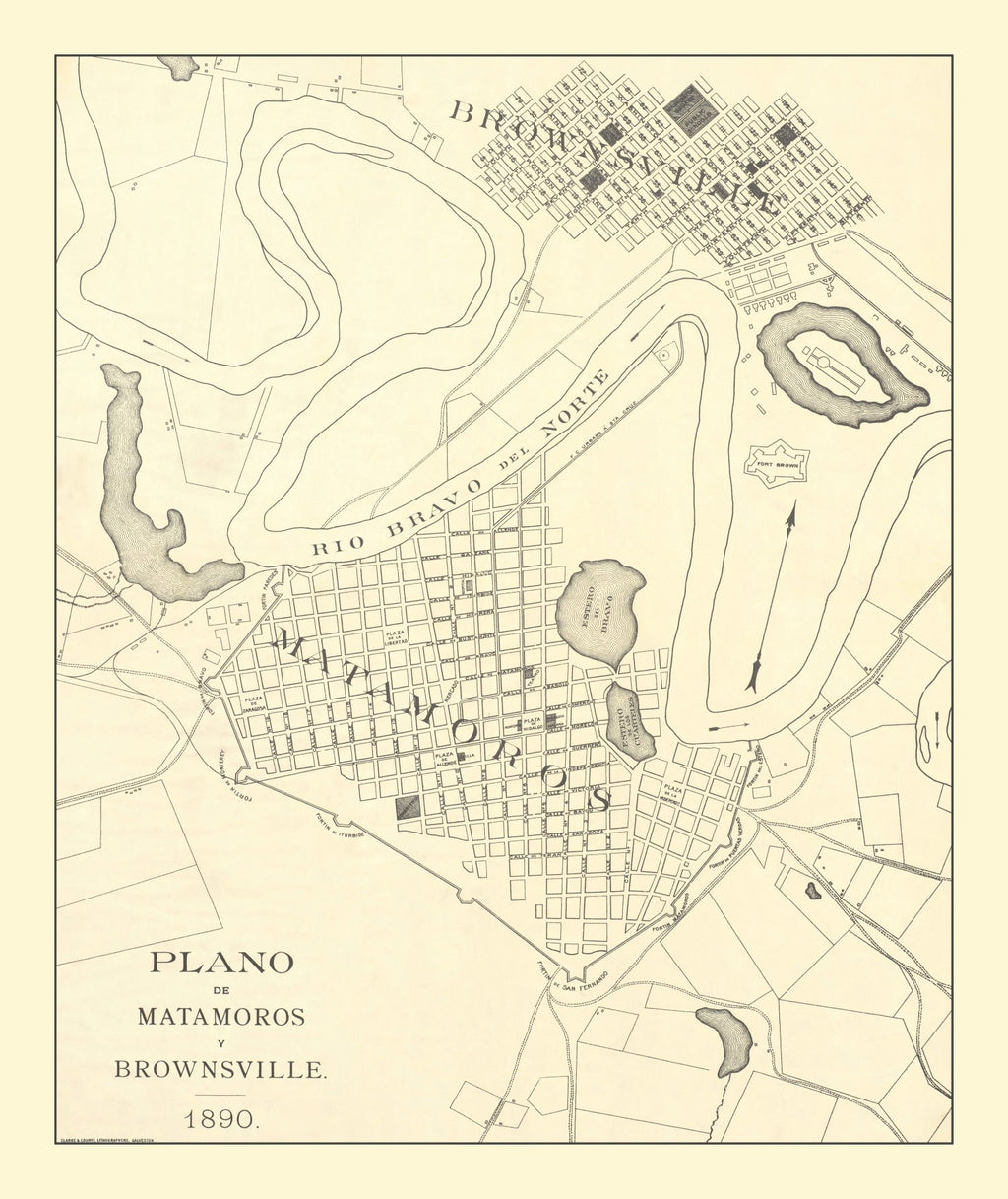 Vintage Map of Brownsville, Texas 1890