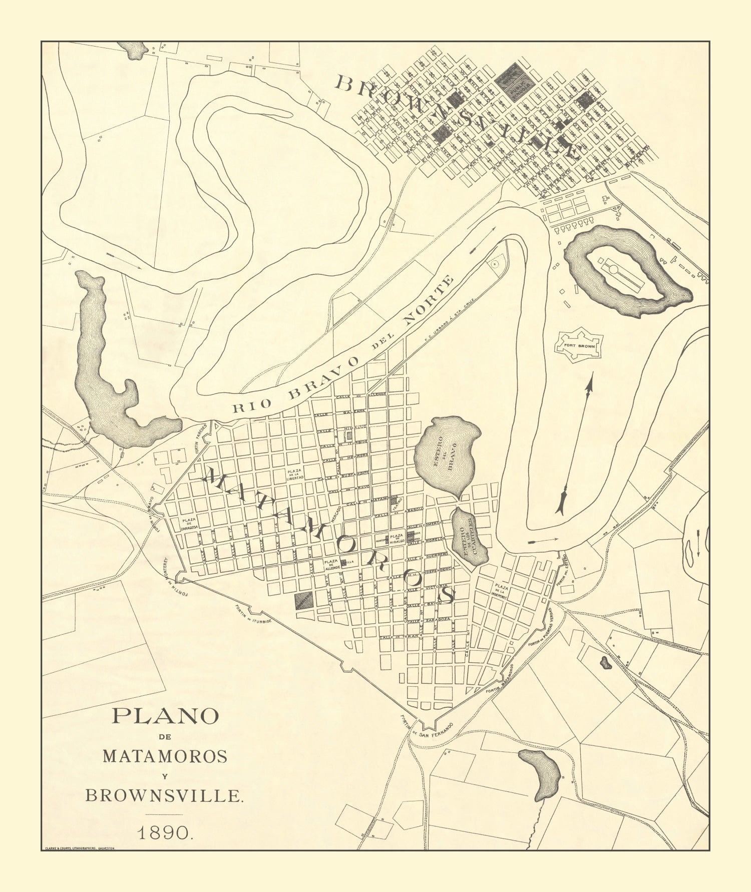Vintage Map of Brownsville, Texas 1890