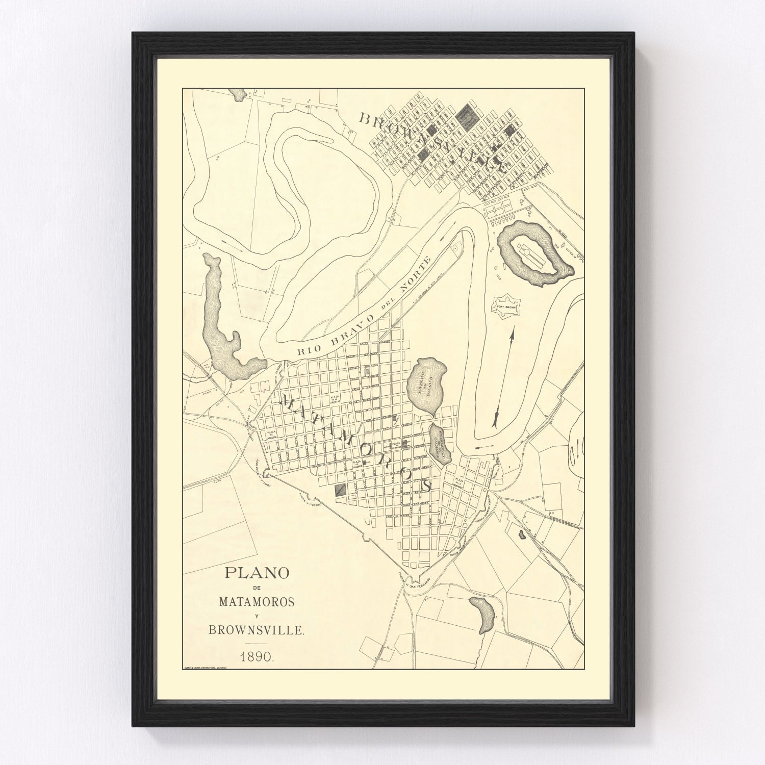 Vintage Map of Brownsville, Texas 1890