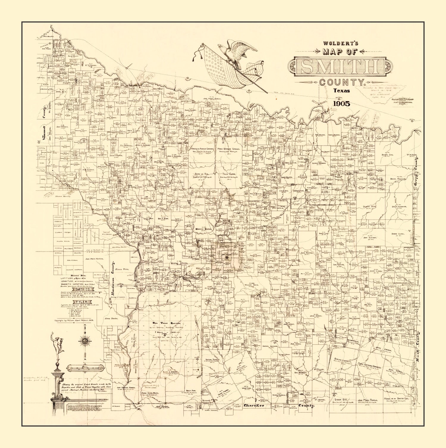 Vintage Map of Smith County, Texas 1905