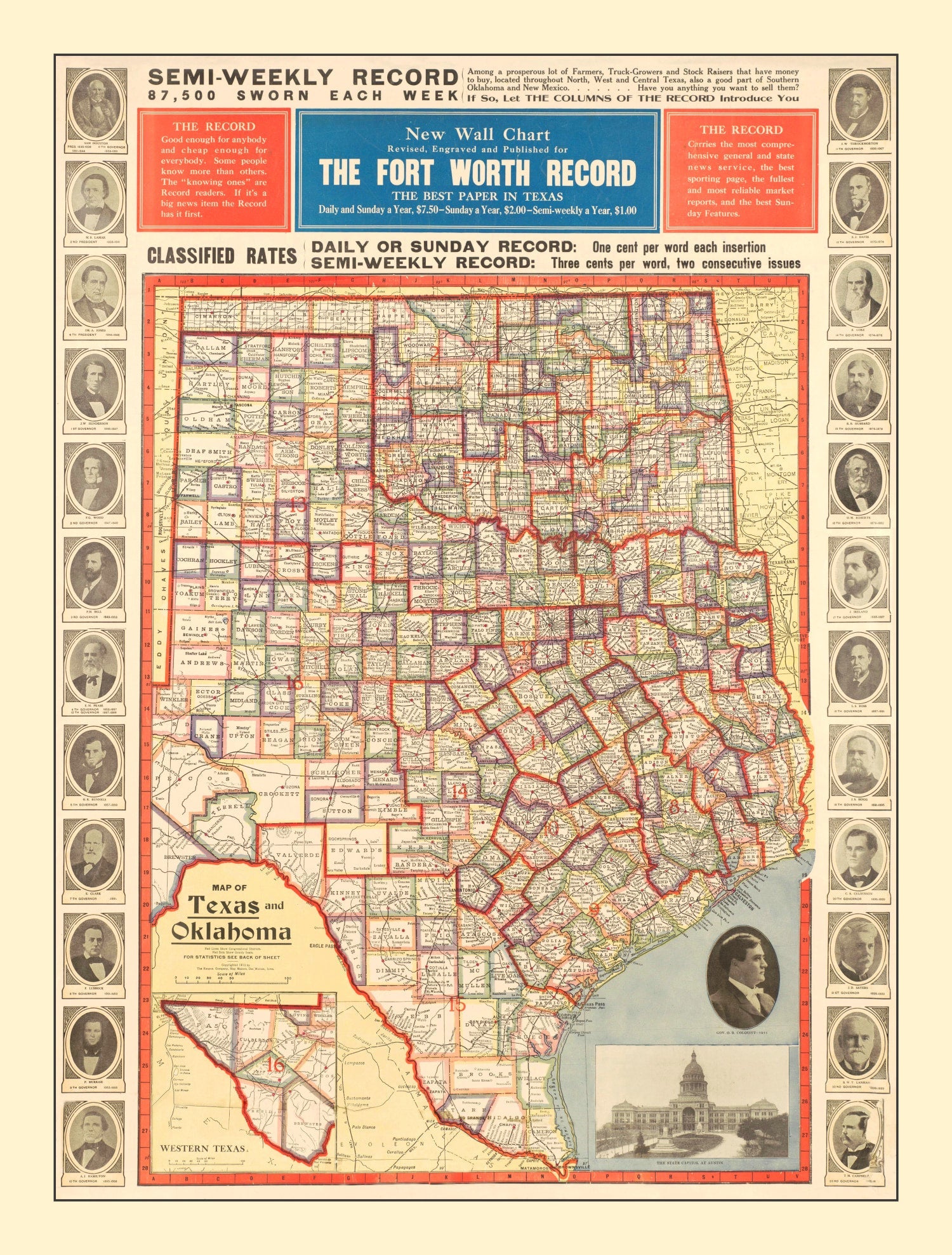 Vintage Map of Texas 1912
