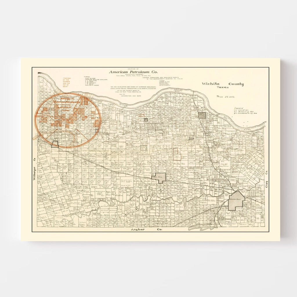 Vintage Map of Wichita County, Texas 1918