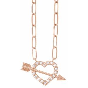 14K Rose Gold 1/8 CTW Natural Diamond Heart & Arrow 16" Necklace