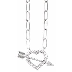 14K White Gold 1/8 CTW Natural Diamond Heart & Arrow 16" Necklace