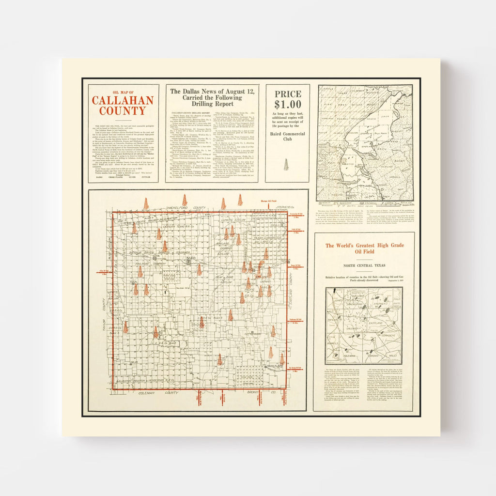 Vintage Map of Callahan County, Texas 1919