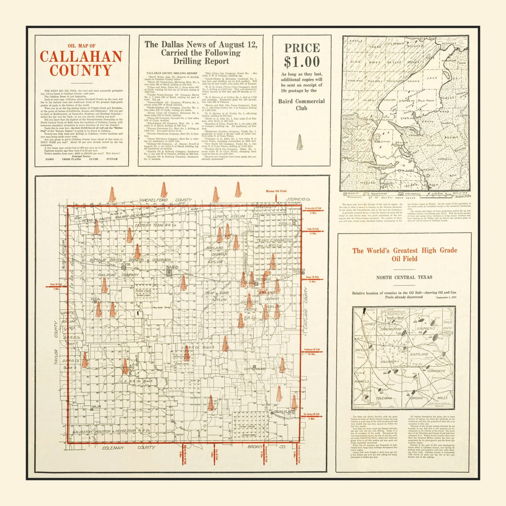 Vintage Map of Callahan County, Texas 1919