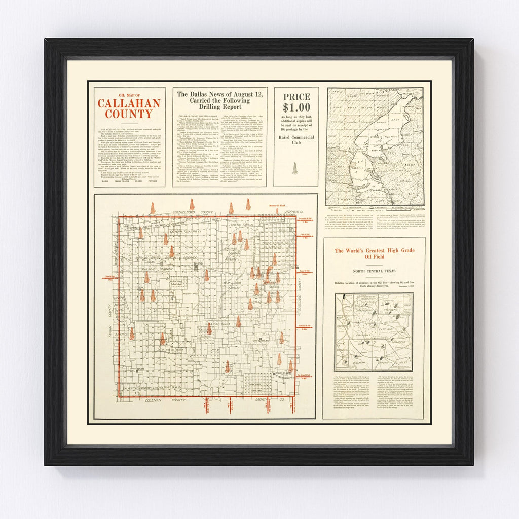 Vintage Map of Callahan County, Texas 1919