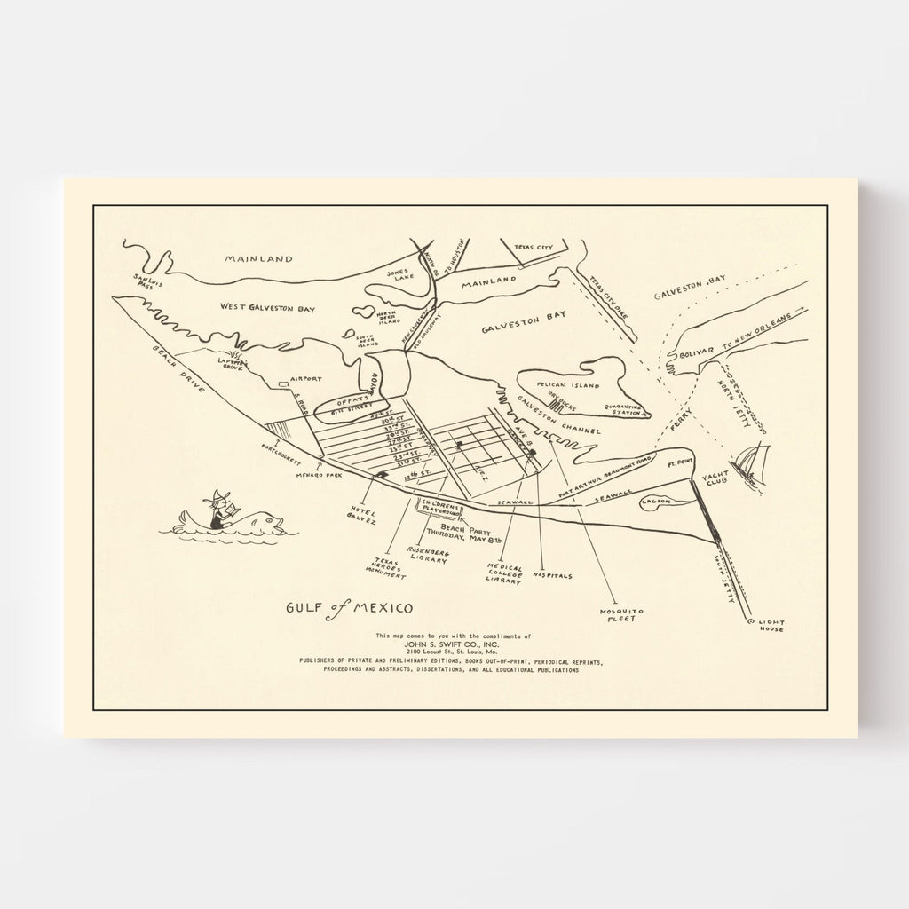 Vintage Map of Galveston, Texas 1922