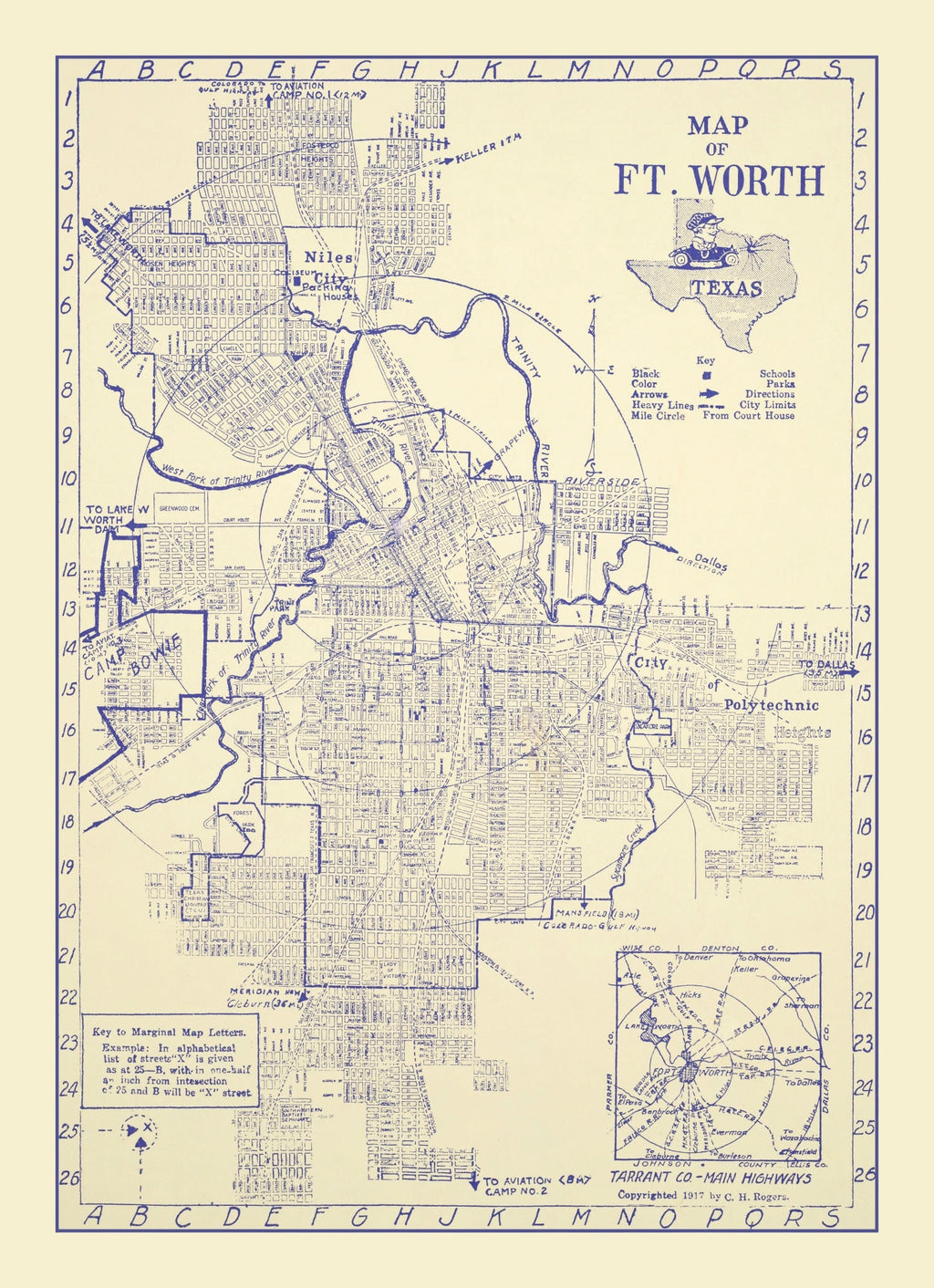 Vintage Map of Fort Worth, Texas 1917