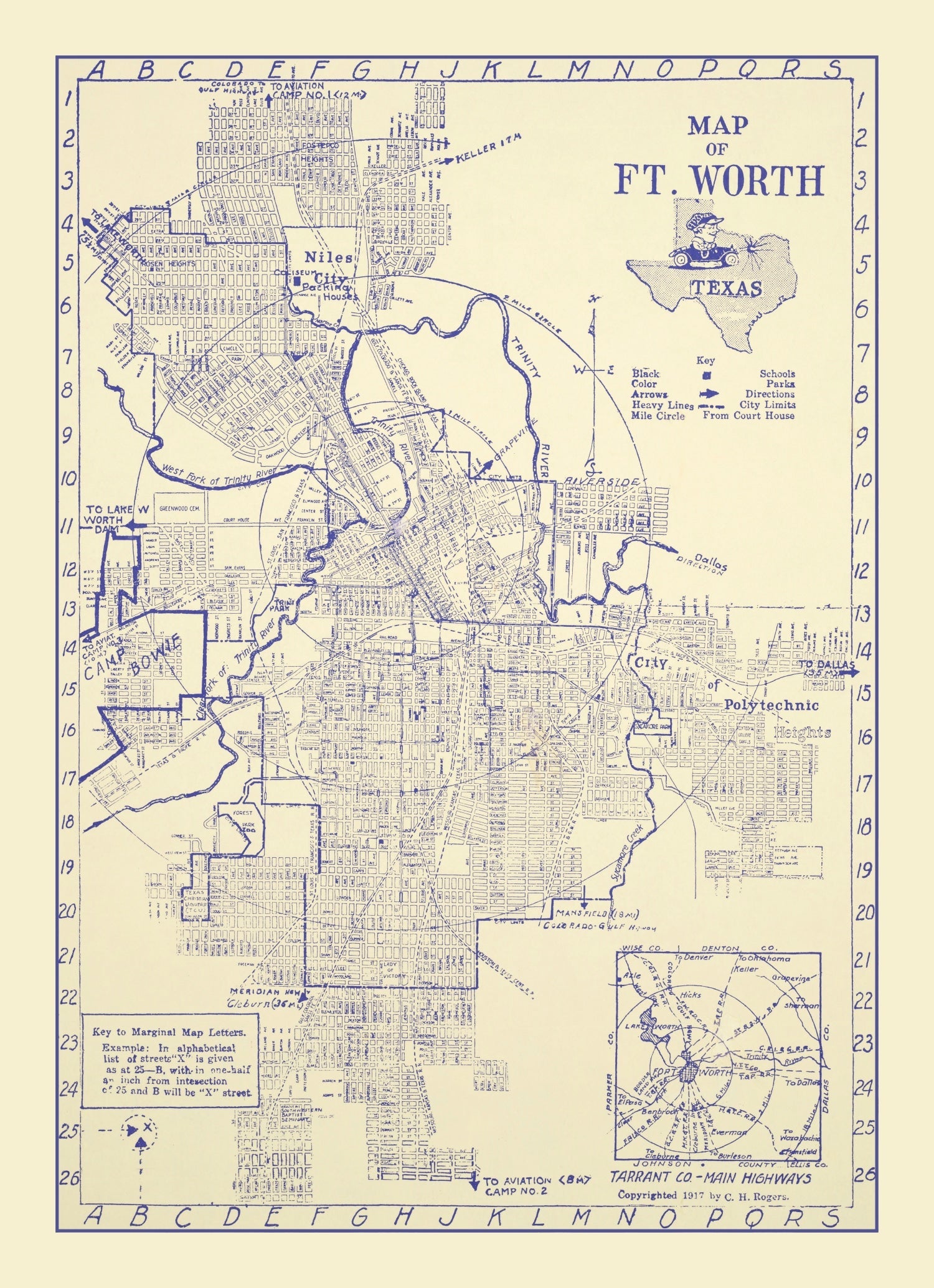 Vintage Map of Fort Worth, Texas 1917