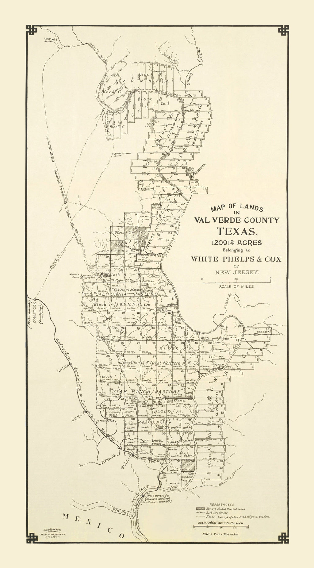 Vintage Map of Val Verde County, Texas 1913