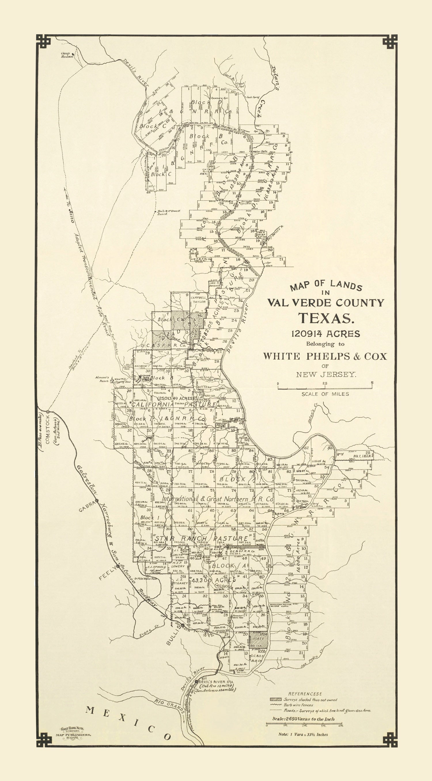 Vintage Map of Val Verde County, Texas 1913