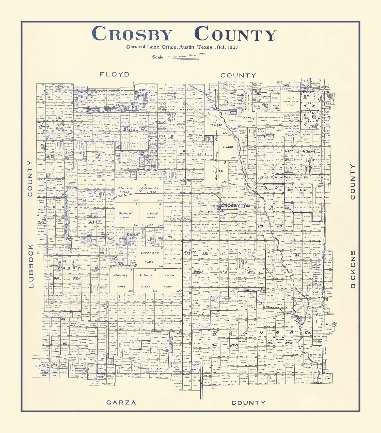 Vintage Map of Crosby County, Texas 1927