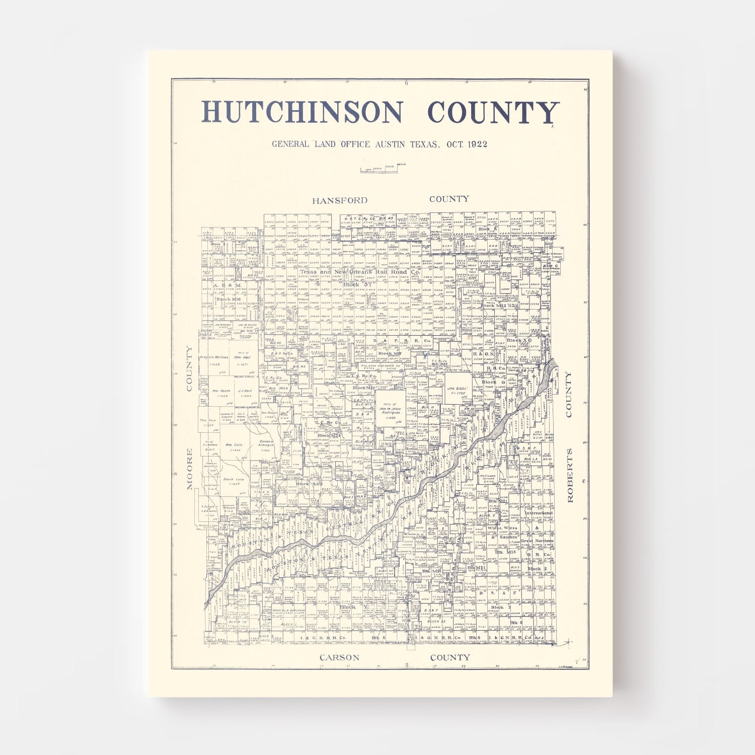 Vintage Map of Hutchinson County, Texas 1922
