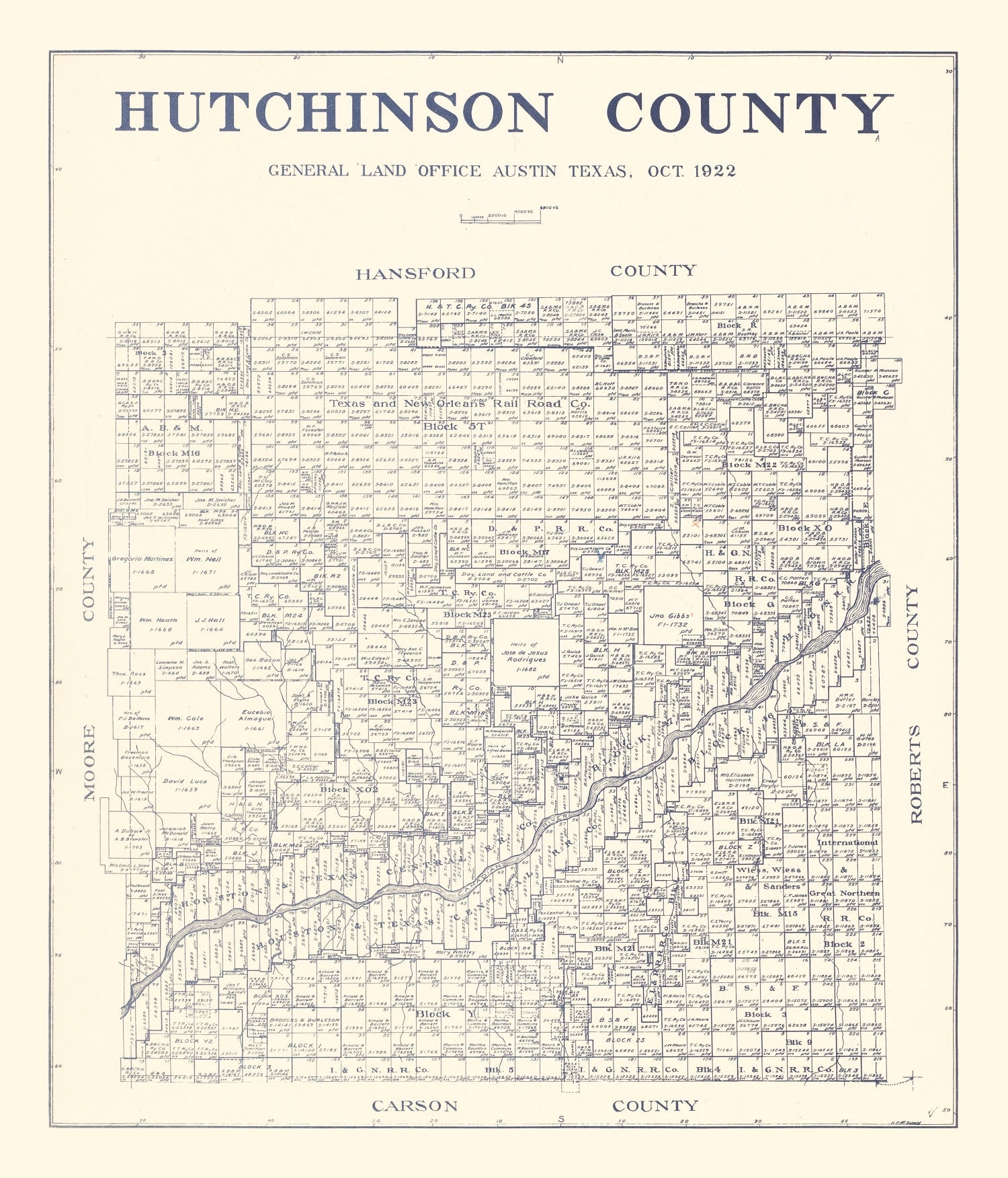 Vintage Map of Hutchinson County, Texas 1922