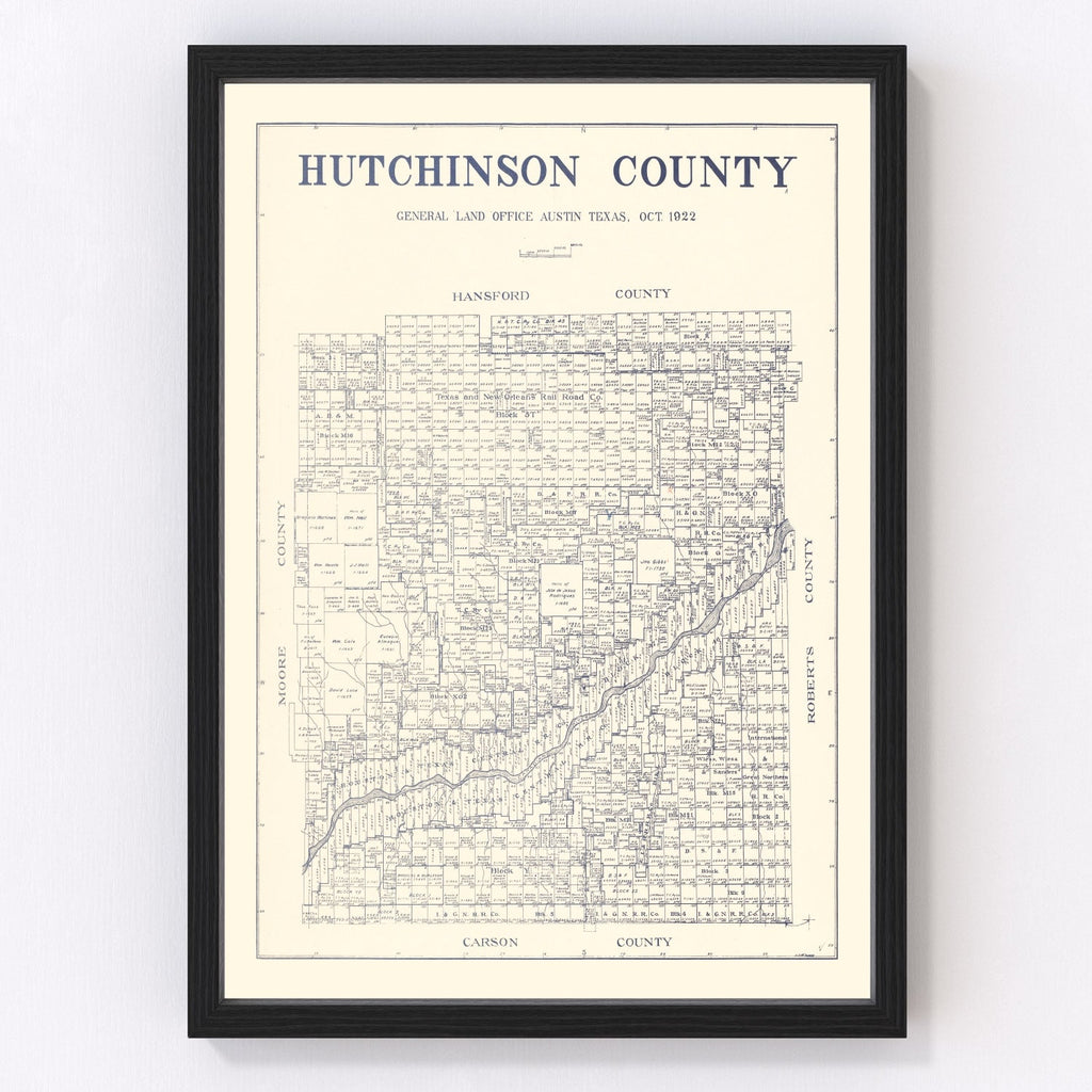 Vintage Map of Hutchinson County, Texas 1922