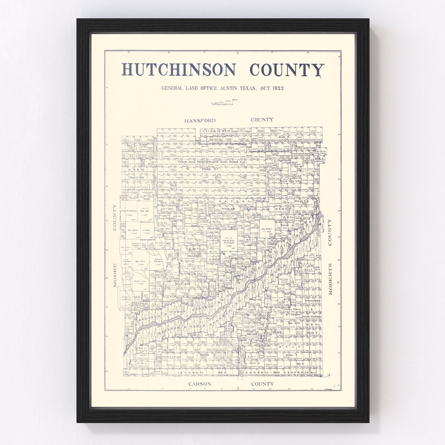 Vintage Map of Hutchinson County, Texas 1922