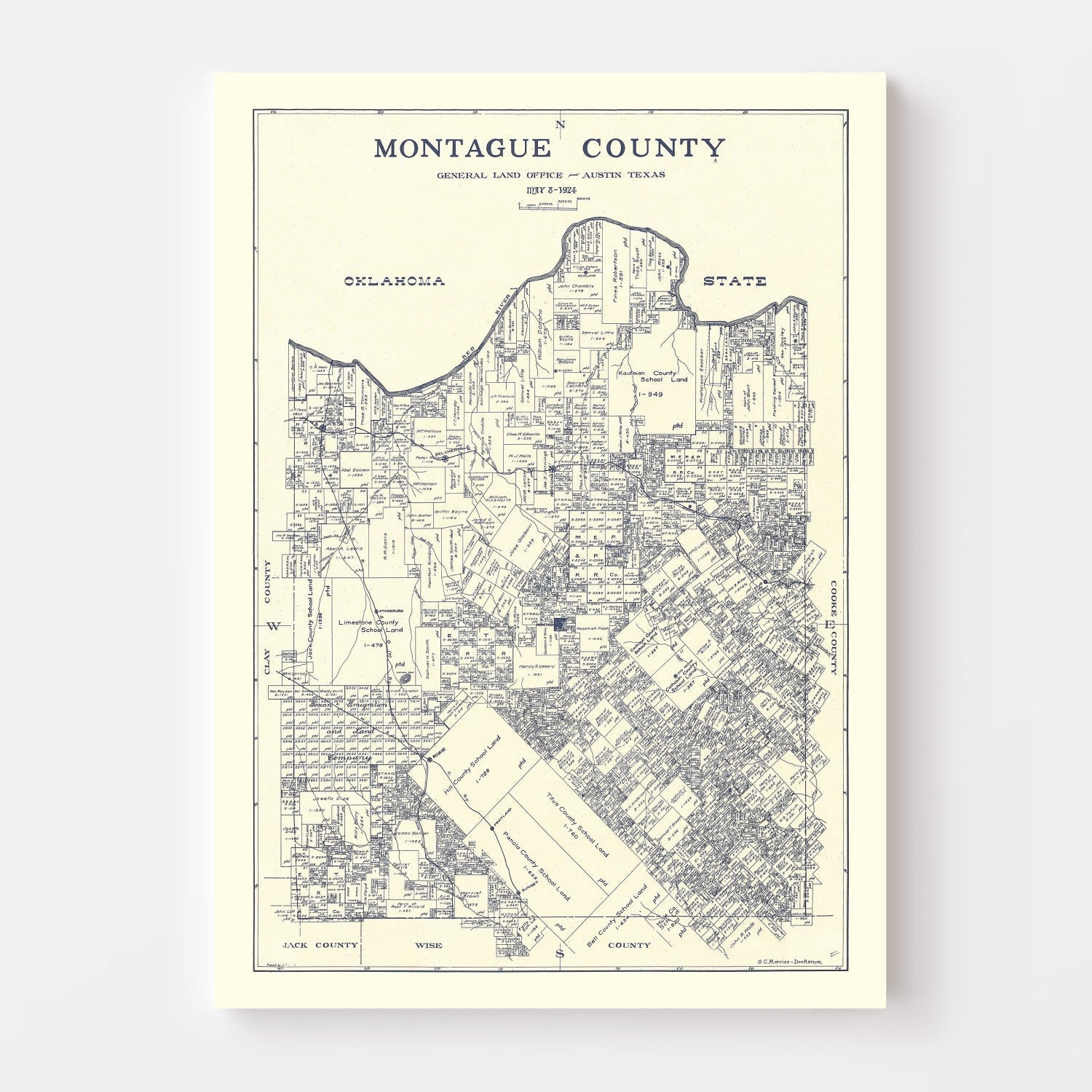 Vintage Map of Montague County, Texas 1924
