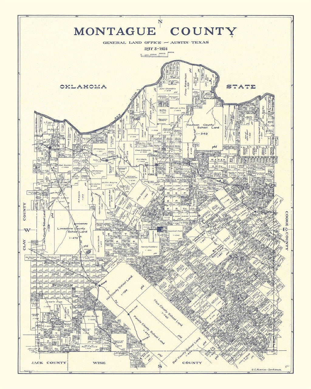 Vintage Map of Montague County, Texas 1924