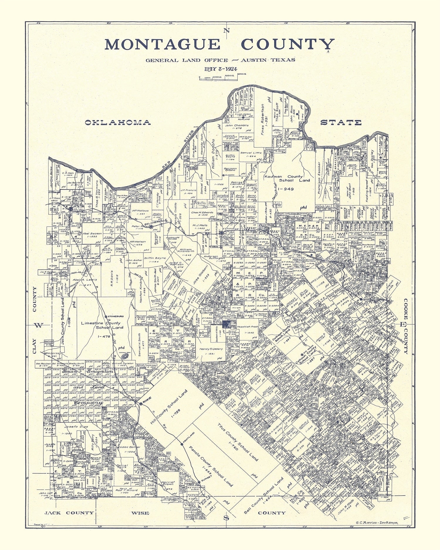 Vintage Map of Montague County, Texas 1924