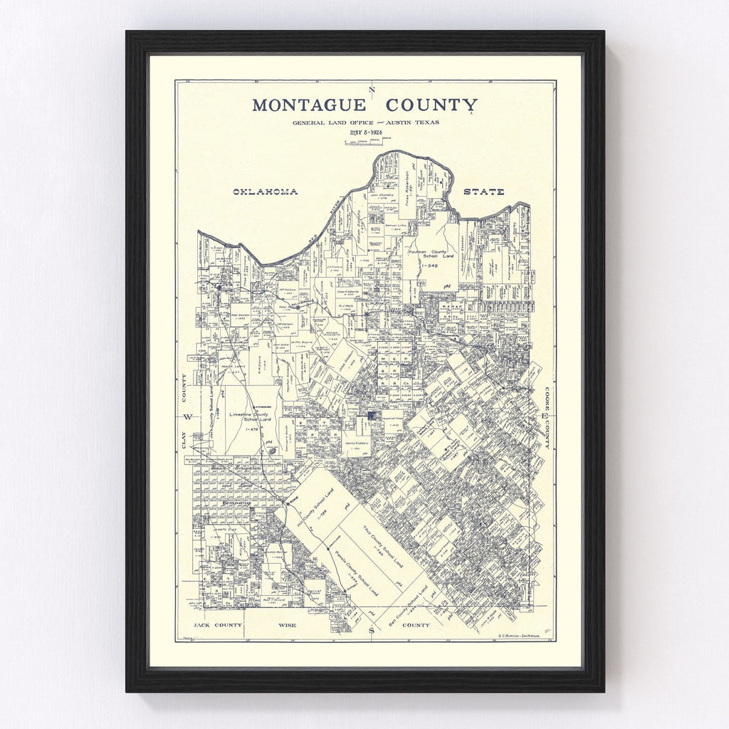 Vintage Map of Montague County, Texas 1924