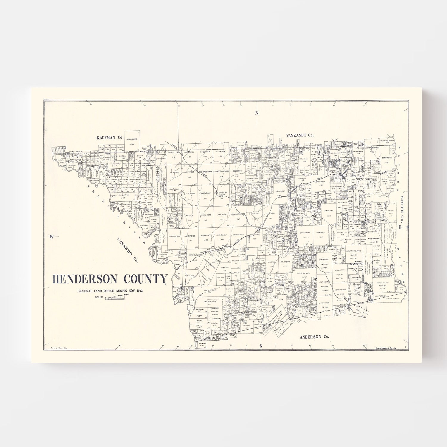 Vintage Map of Henderson County, Texas 1922