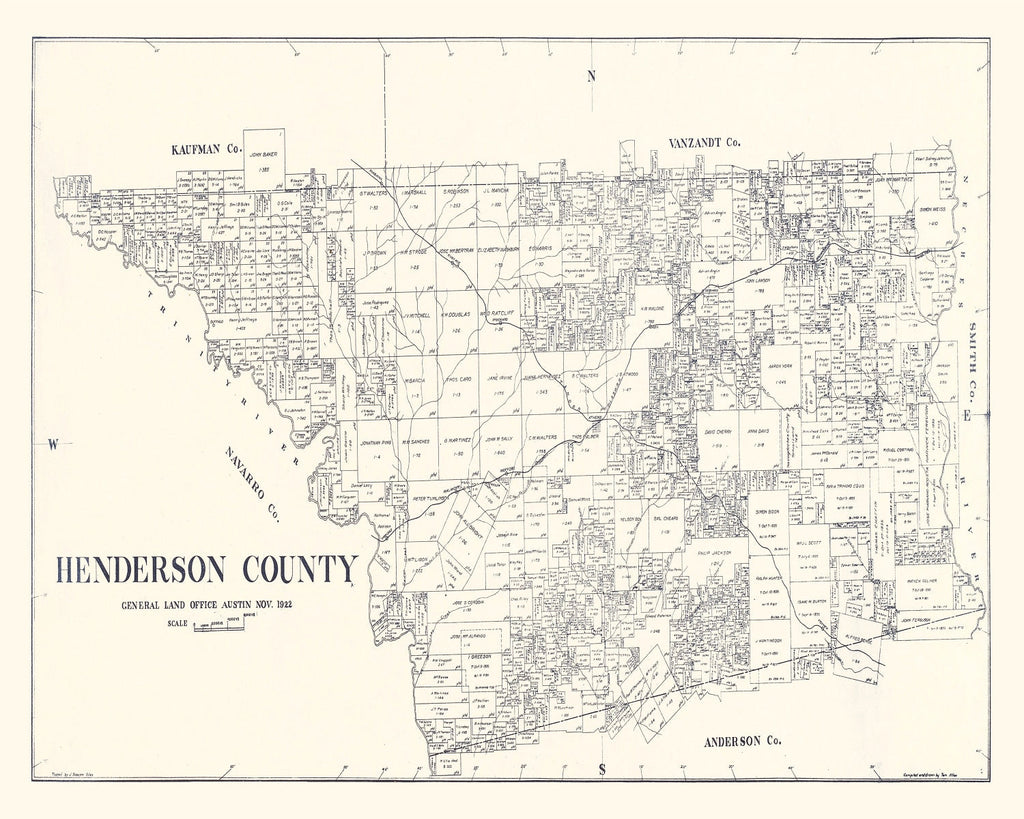 Vintage Map of Henderson County, Texas 1922