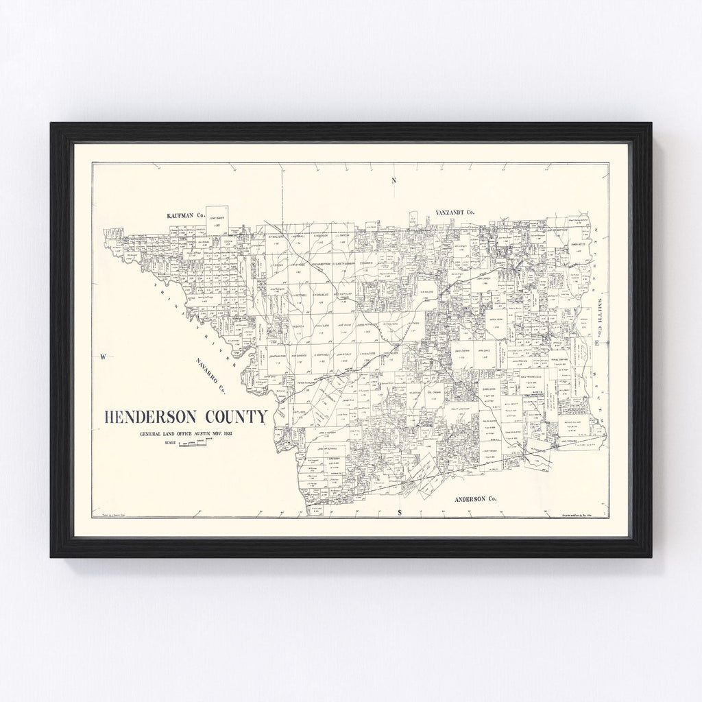 Vintage Map of Henderson County, Texas 1922