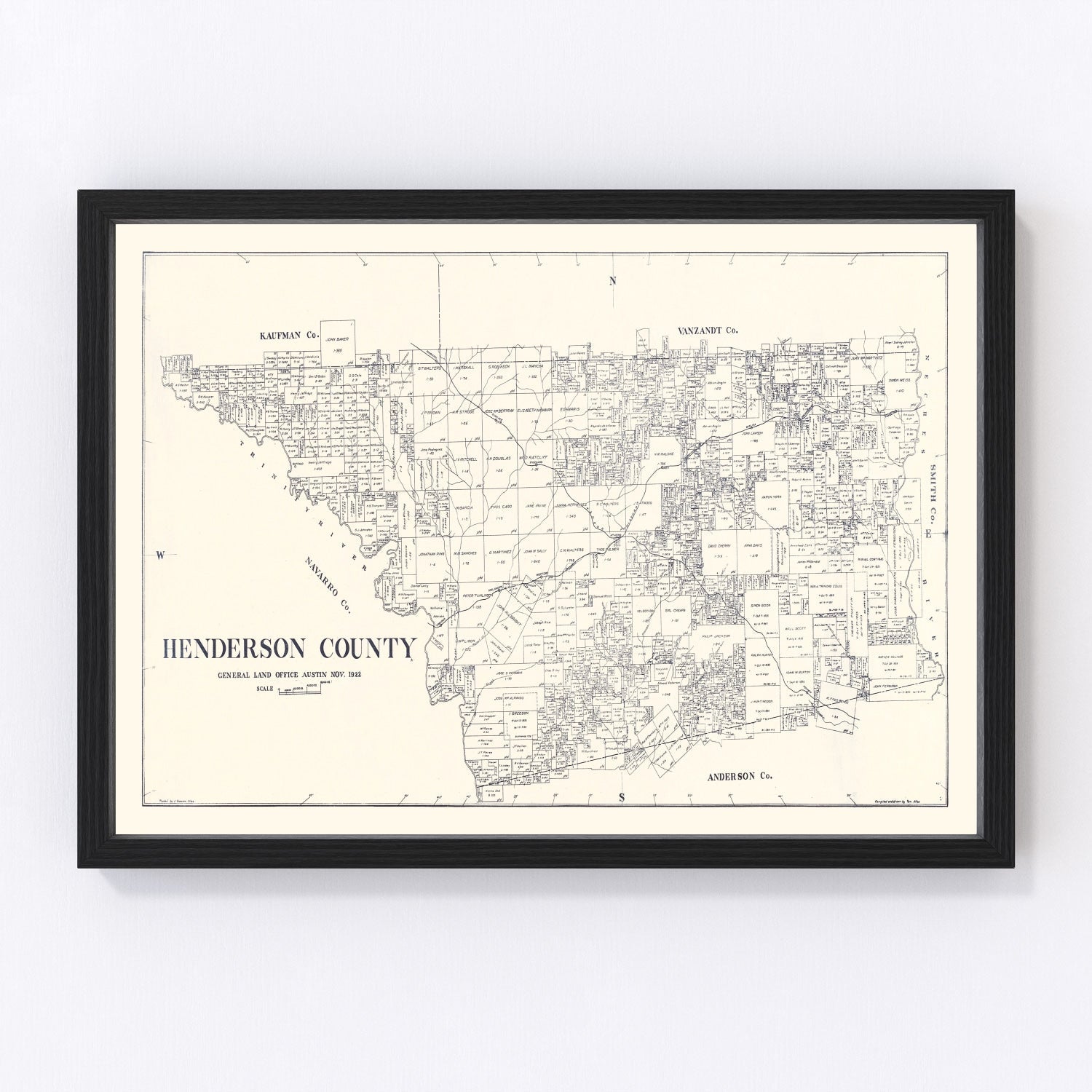 Vintage Map of Henderson County, Texas 1922