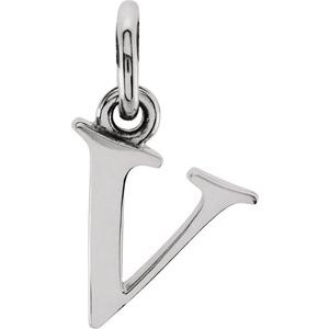 Sterling Silver Lowercase Initial v 16" Necklace